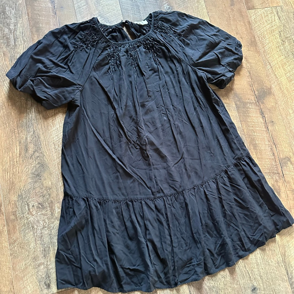 Women's LOFT Black Mini Dress with White Beading Size M